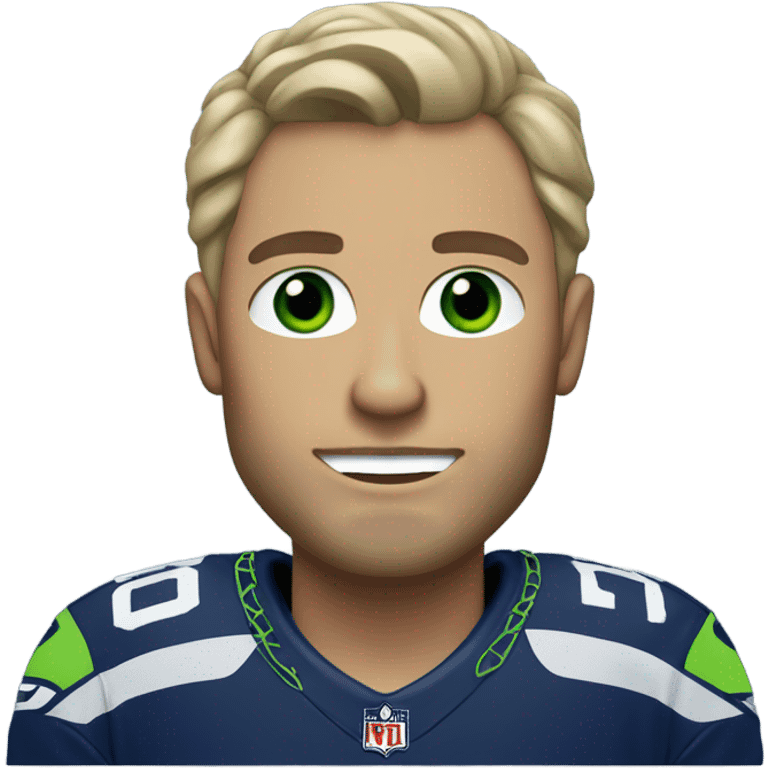 A guy with dirty blonde hair green eyes in Seahawks jersey  emoji