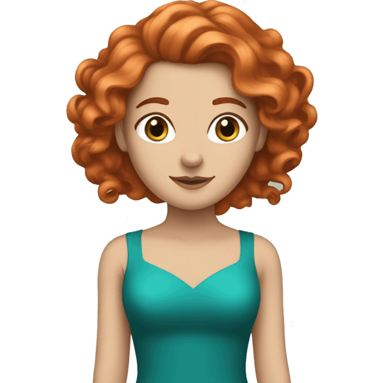 a white girl with long curly red hair and a teal dress and a tiara emoji