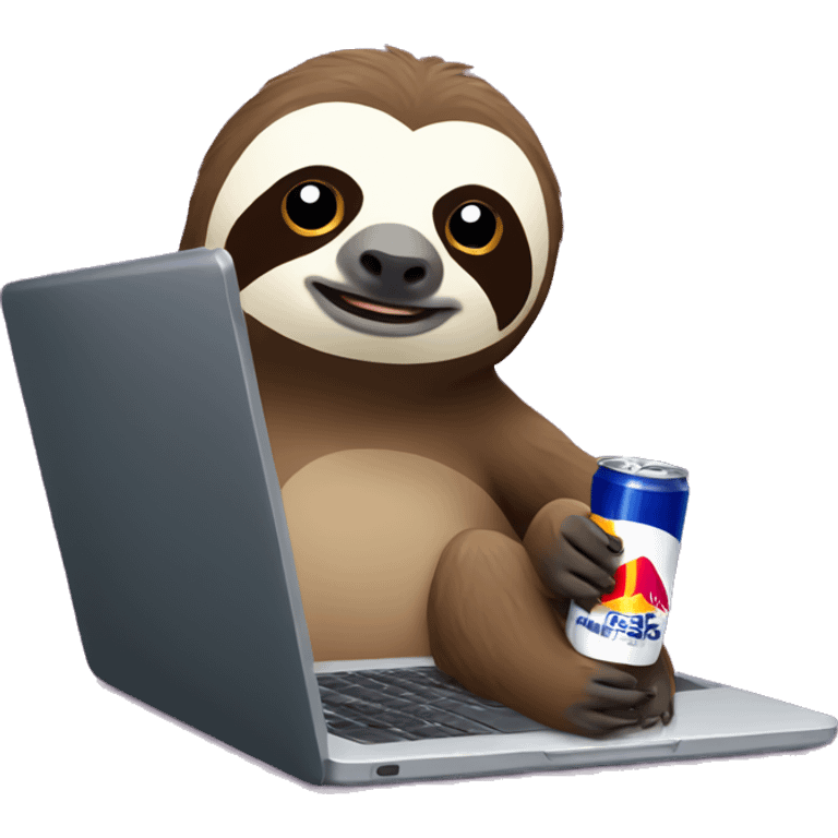 sloth with RedBull can and laptop emoji