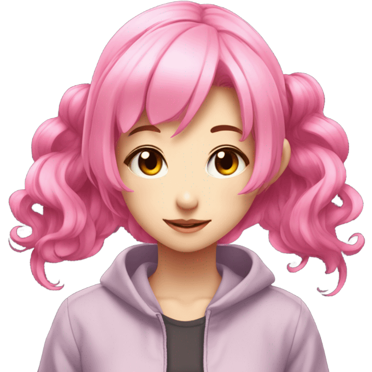 a twin tail anime girl that has pink hair getting headpats emoji