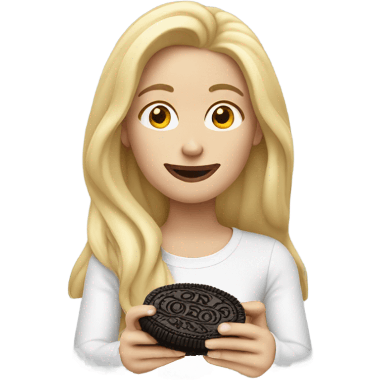 long hair Blonde woman eating an Oreo  emoji