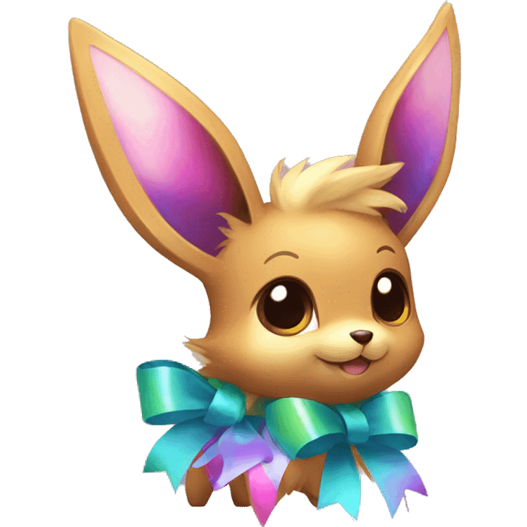 Shiny colorful Eevee with ribbons emoji