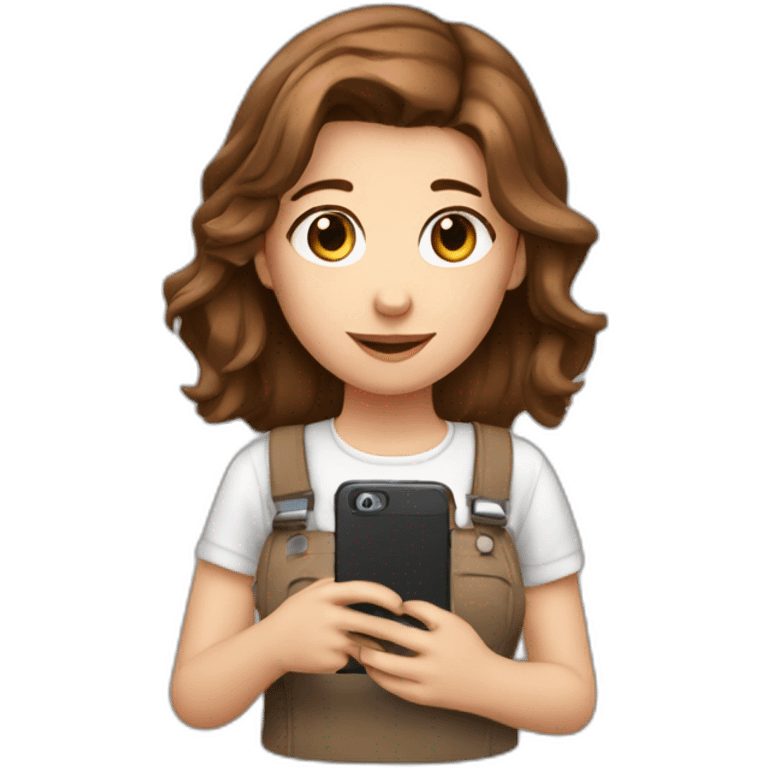 White cute girl with brown hair holding phone emoji