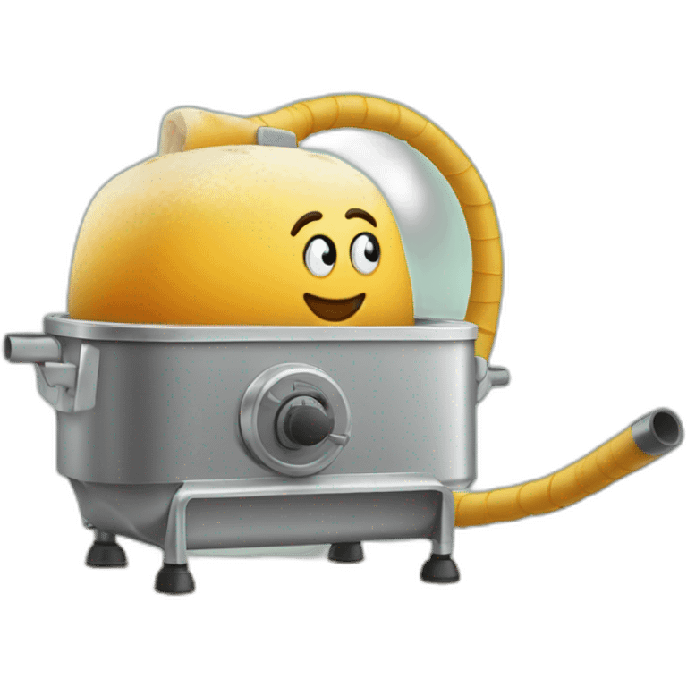 Un aspirateur en forme de pelle tenant un rouleau à pâtisserie emoji