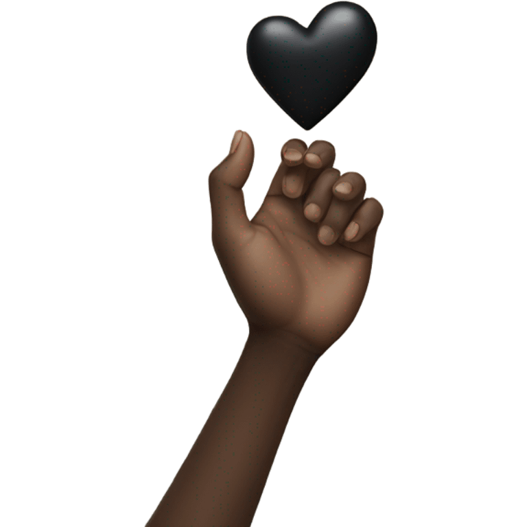 light hand holding a black heart emoji