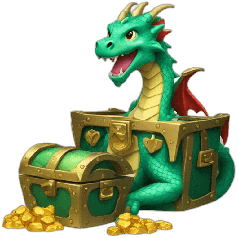 playful dragon with a treasure chest emoji