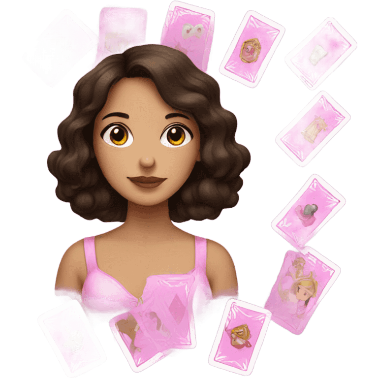 Brunette girl with pink tarot cards emoji