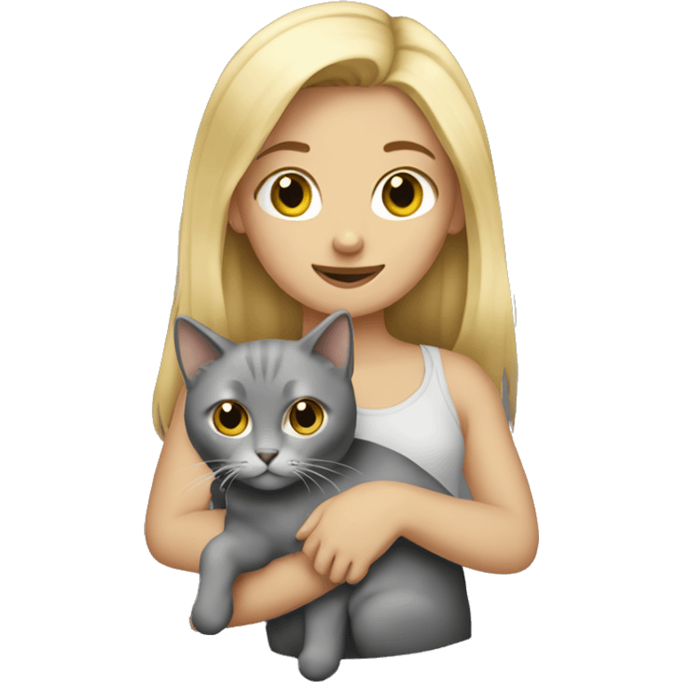 blonde girl holding grey cat emoji