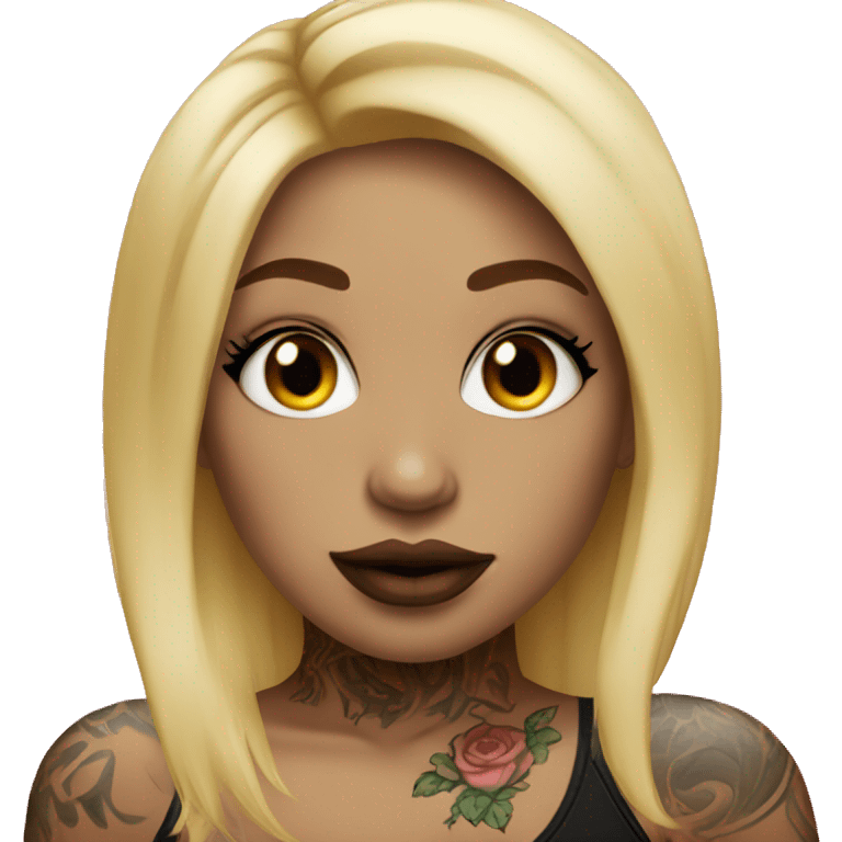 tattooed girl with blonde hair and big lips emoji