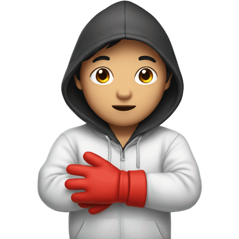 Asian Boy wearing red gloves on hands and a hoodie emoji