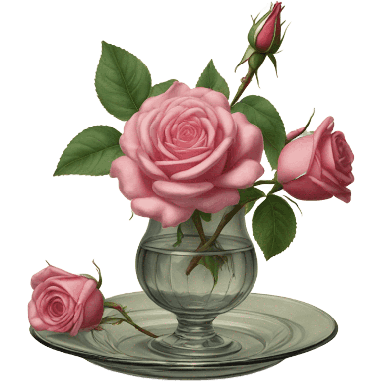 Drawing of roses on an antique glass and saucer emoji