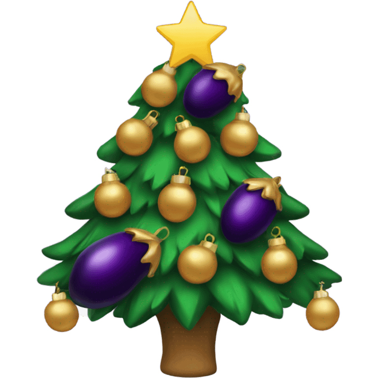 Christmas tree with eggplant ornaments emoji