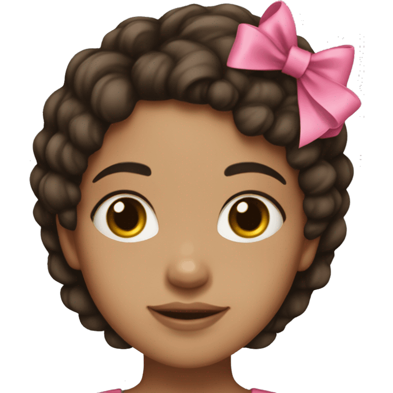 Lightskin girl with darkbrown hair with pink bow emoji