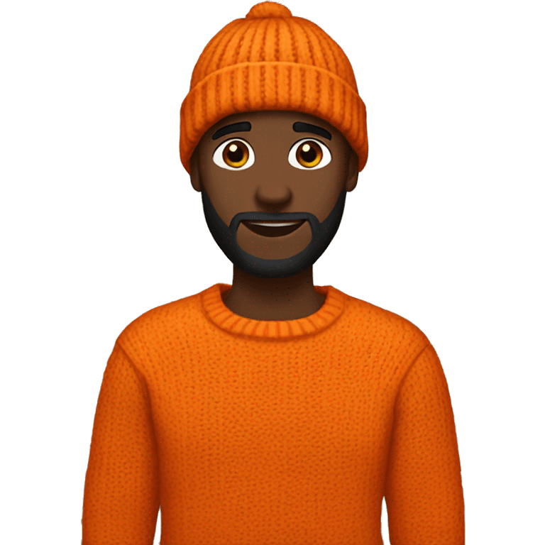 man wears an orange sweater and a black beanie, darkskin with beard emoji