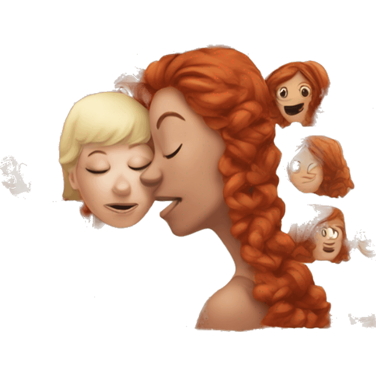 Red head older white  women kissing younger black head black women  emoji