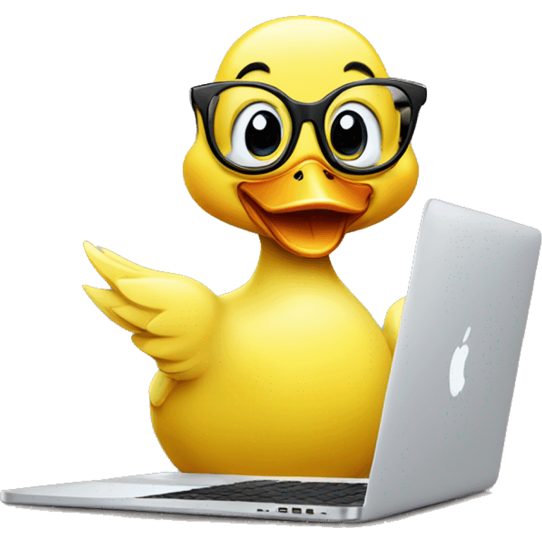 Yellow duck happy with glasses and a MacBook  emoji