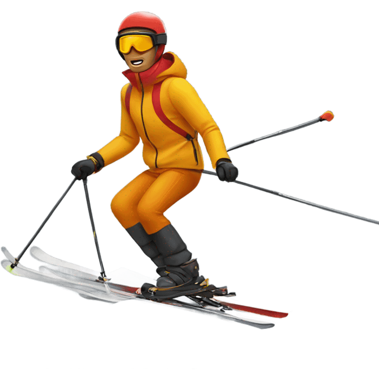 man skiing in dark yellow orange jacket with red helmet emoji