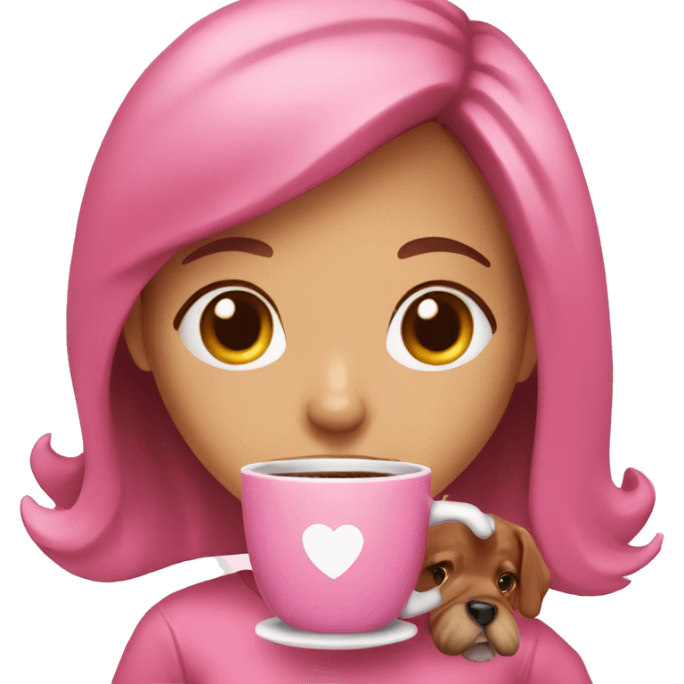 Girl pink coffee and dog  emoji