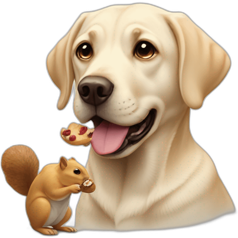 badly behaved pale labrador eating a squirrel emoji