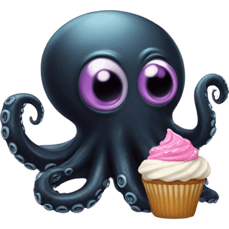 black Alien Octopus with cupcake emoji