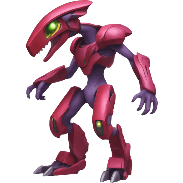 a Genesect-Raptor-Fakémon—hybrid with a futuristic visor-helmet full body emoji