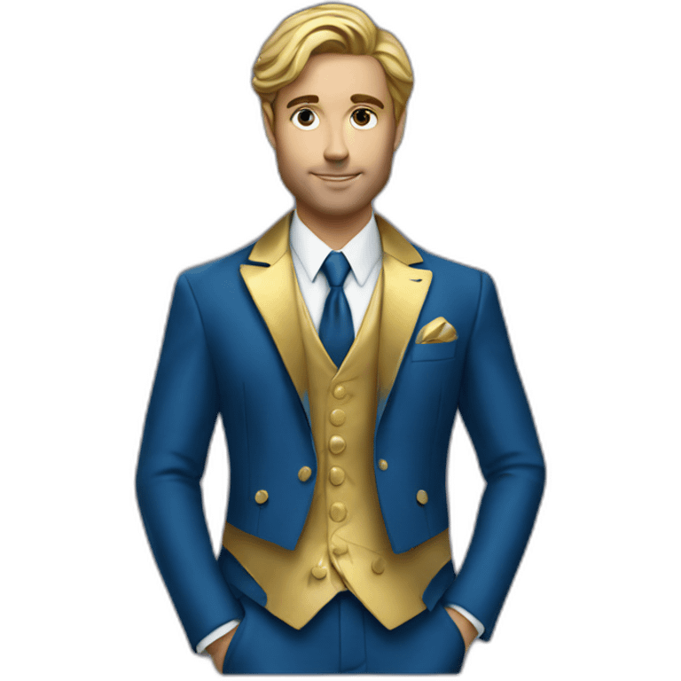 Posh-man-with-blue-suit-holding-gold emoji