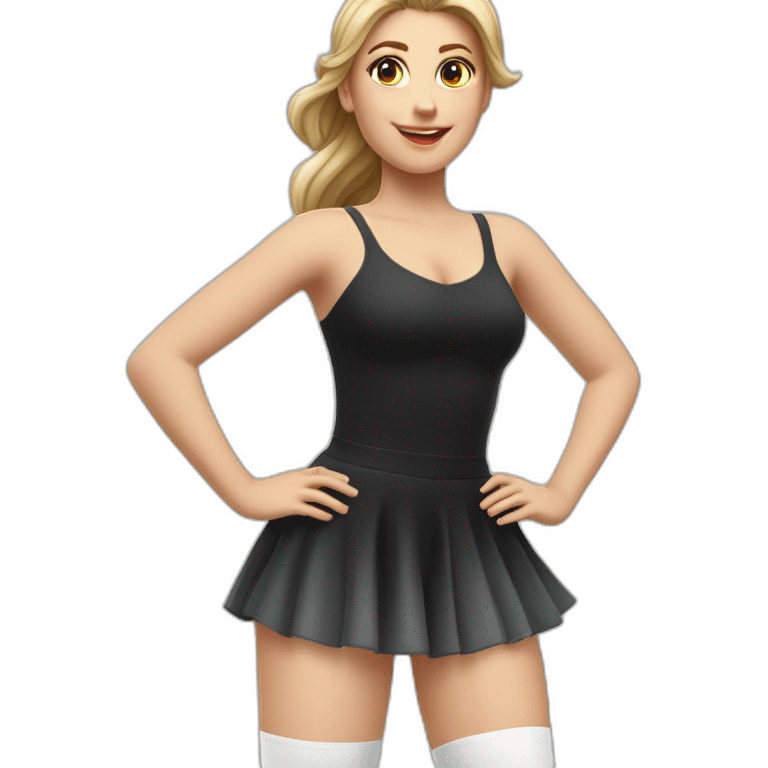 caucasian-curvy-figure skater girl short-black-skirt-back-and-front-views-long-white-socks emoji