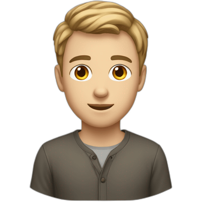 A young Caucasian man with white eyes, almond-shaped eyes, short dark blonde hair emoji