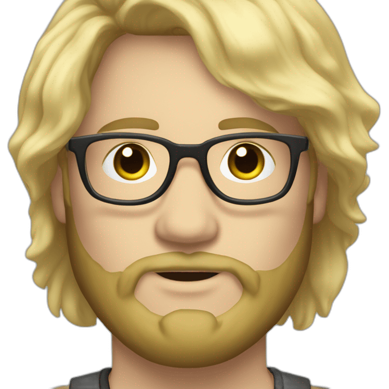 Chubby non binary Big lebowsky round glasses long blond hair chaotic beard vaporizer emoji