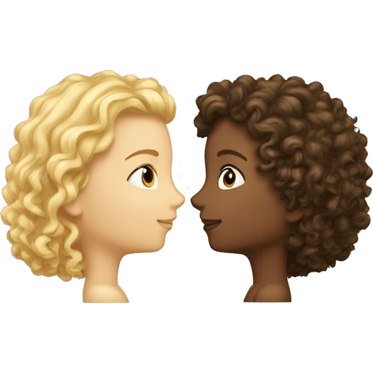 kiss of two friends curly brunette and blonde emoji