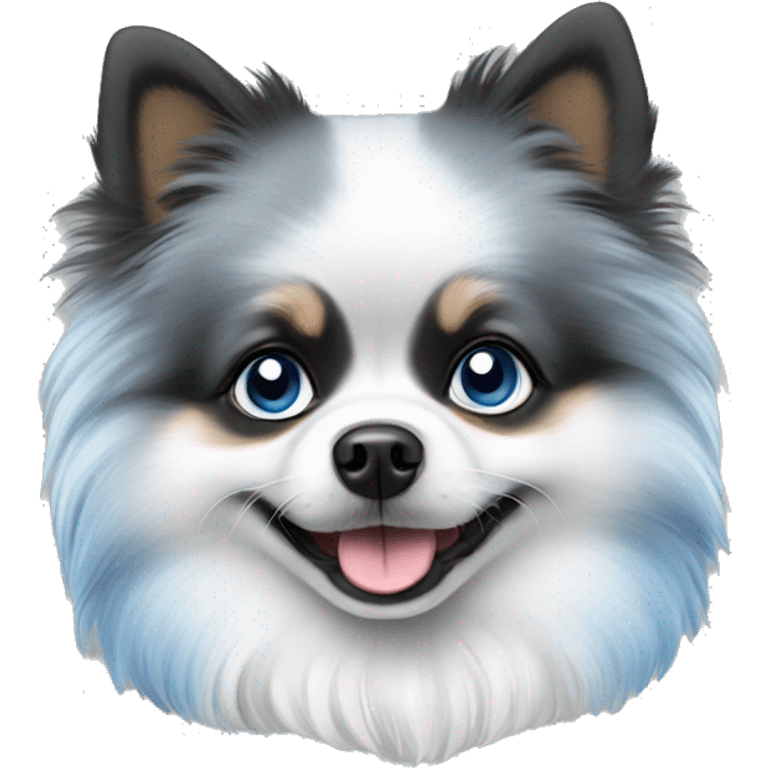 Pomeranian with blue Merle grey and black spot, with blue eyes emoji