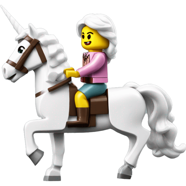 Lady lego riding unicorn emoji