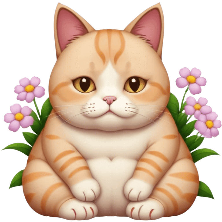 sad fat cat with flowers on hands emoji