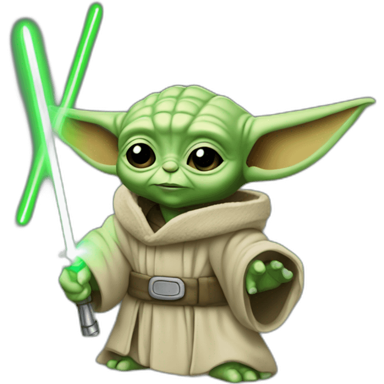 Bébé yoda avec un sabre laser emoji