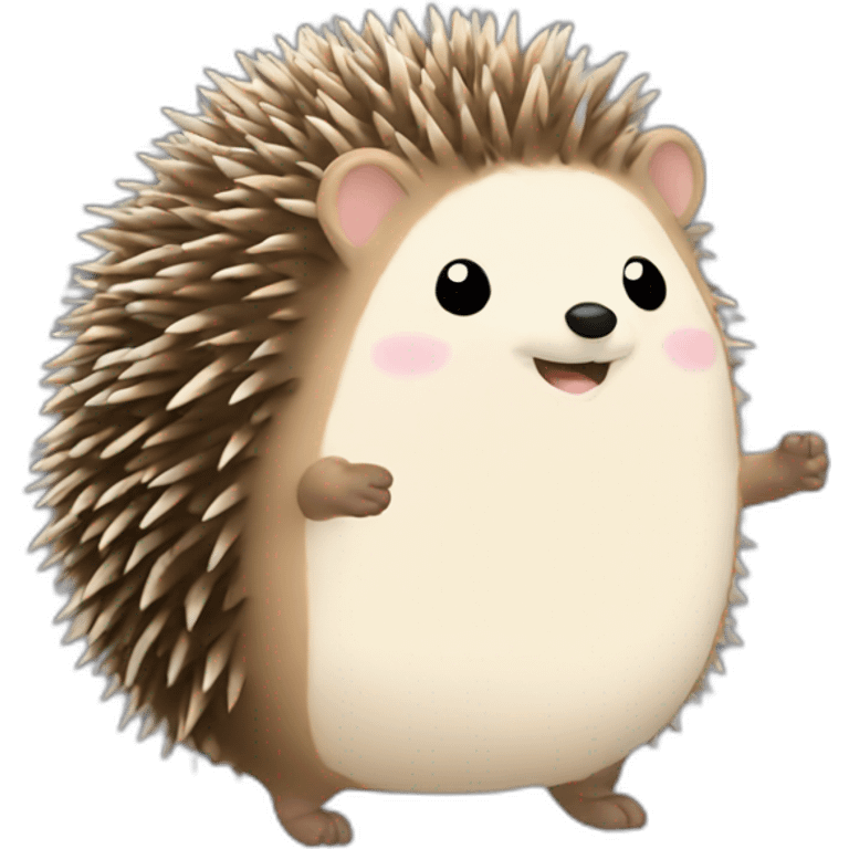 hedgehog staying on 3 feet waving emoji