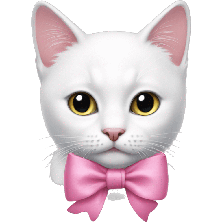 white cat with pink bow on head  emoji