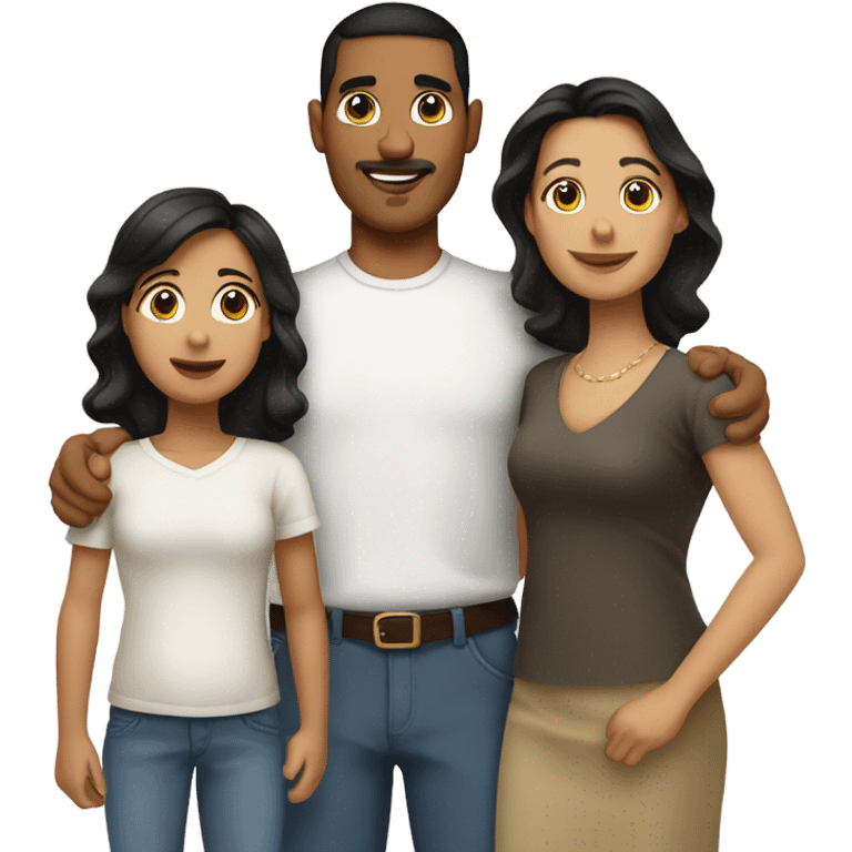 Puerto rican beard short black hair  husband with blond long hair wife and brown long hair daughter Family  emoji