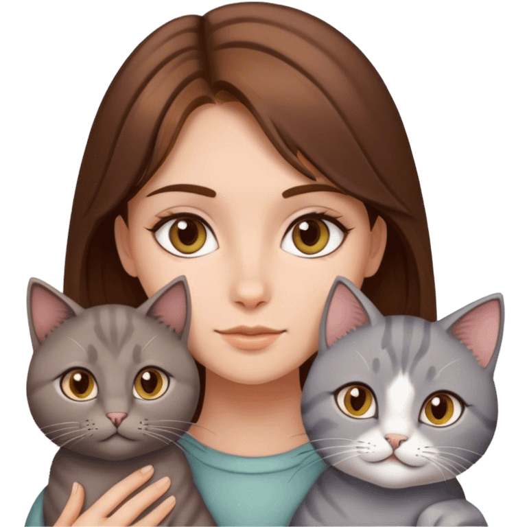 Brown hair girl with hazel eyes and a grey cat emoji