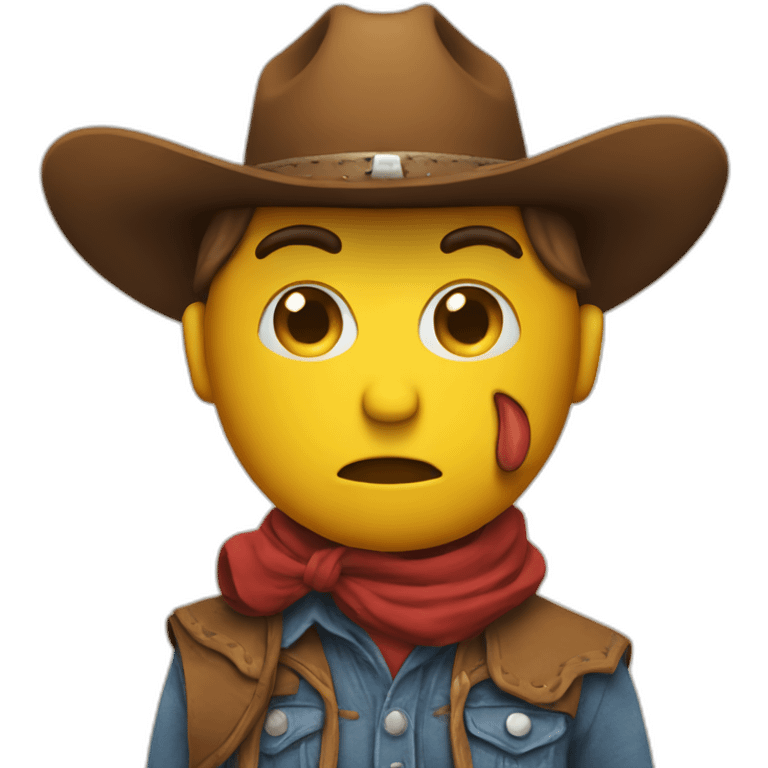 cowboy emoji holding fake face sign while actually sad emoji