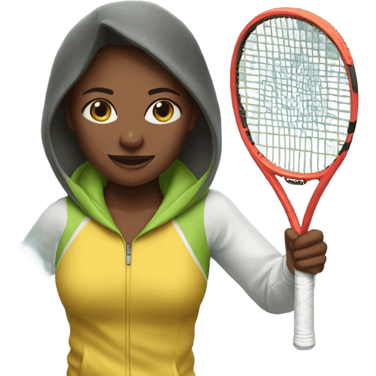 female tennis player wearing a hoodie emoji