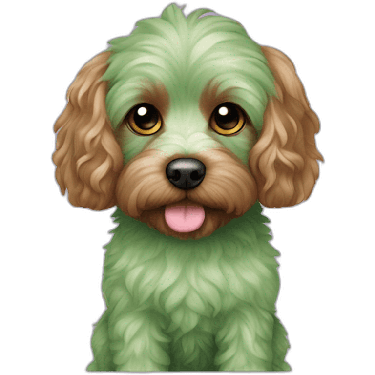 cavapoo with purple fur and green polka dots emoji