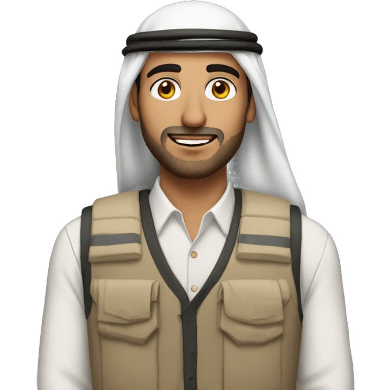 an arab guy with a  vest infront of a building emoji