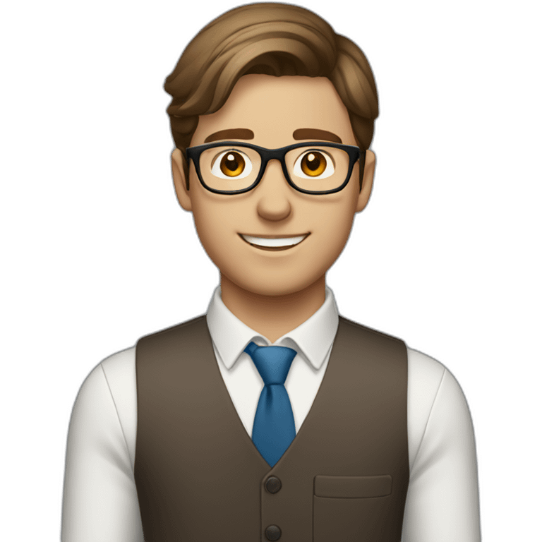 Young brown haired white man with glasses at his first job emoji