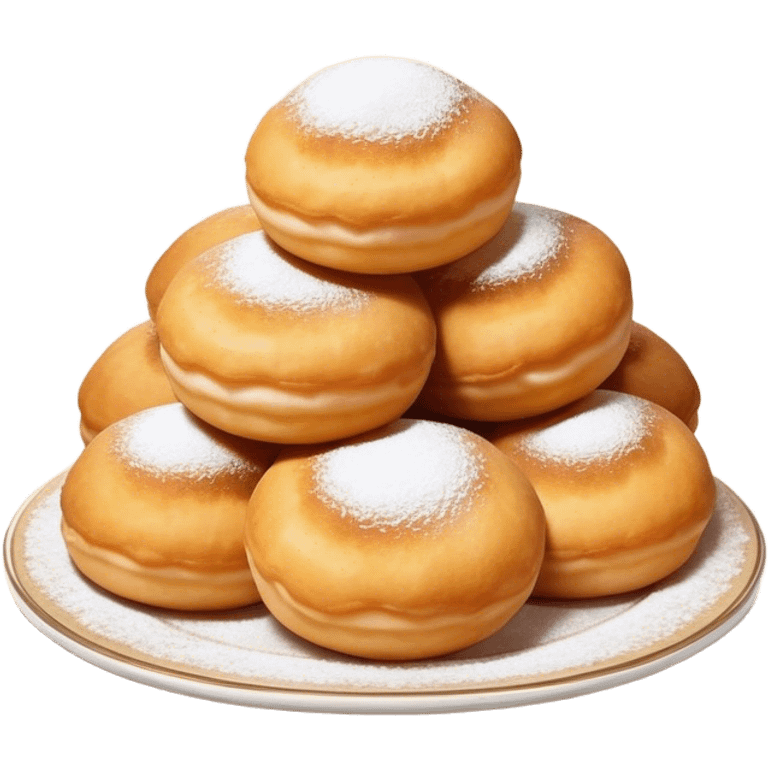 Cinematic Realistic image of simple round buñuelos, depicted with a lightly crisp, golden exterior and soft, airy interior, dusted with a subtle layer of powdered sugar and set against a rustic backdrop with warm, inviting lighting. emoji