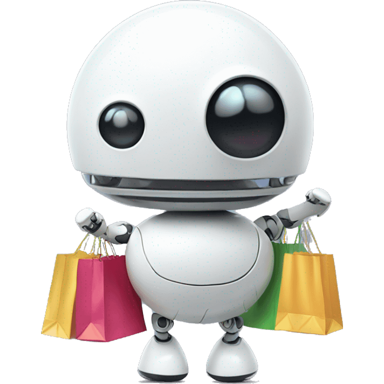 cute white floating spherical happy robot with shopping bags emoji