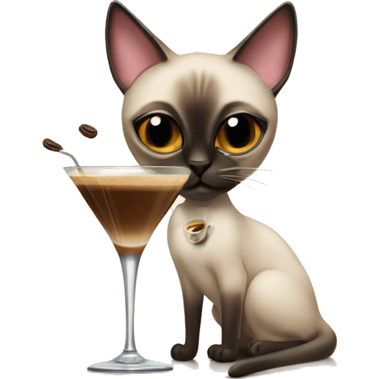 Siamese cat drinking espresso martini in a martini glass emoji