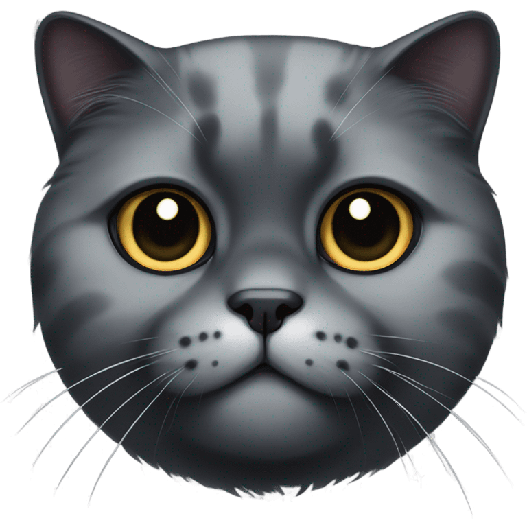 Black cat Scottish fold, one eye white. Black spot heart on nose. emoji