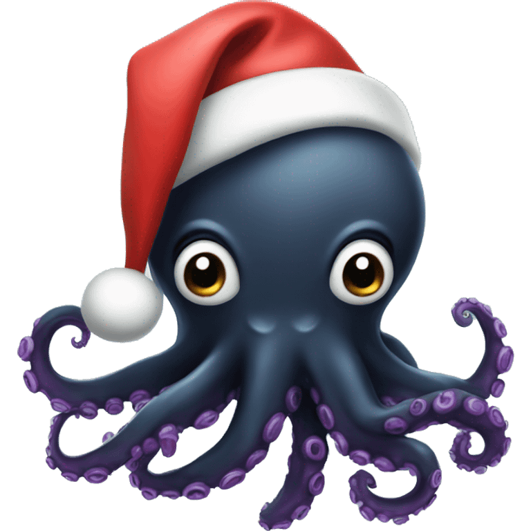 black octopus with santa hat emoji