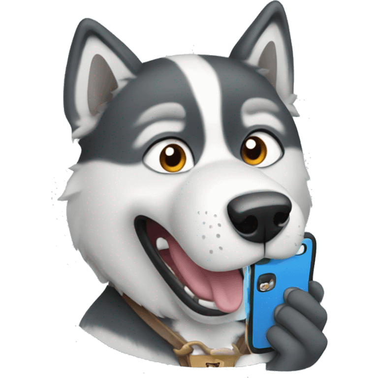 A husky holding a phone emoji