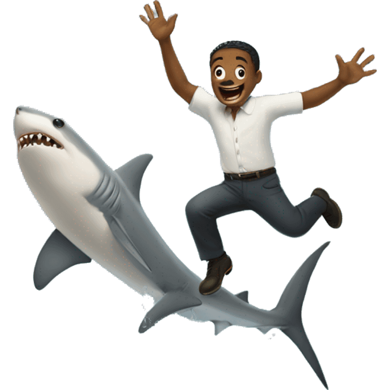 man holding a shark and jumping out of water with it emoji